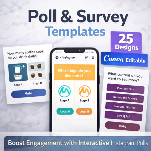 Instagram Poll & Survey Templates – 25 Canva Editable Designs | Audience Engagement & Insights Conte
