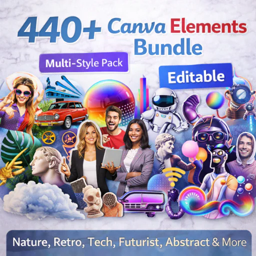 Ultimate Canva Creator Kit – 440+ Cutout & Graphic Elements Bundle | Multi-Style Design Asset