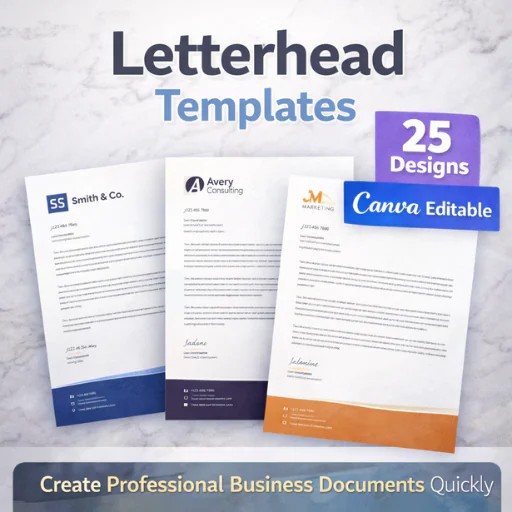Premium Letterhead Templates – 25 Canva Editable Designs | Professional Business Branding Pack