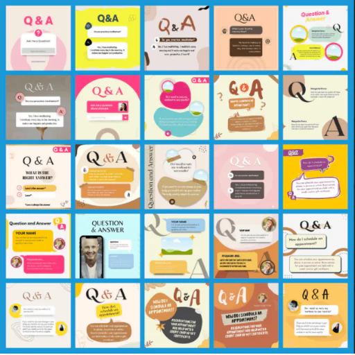 Instagram Q&A Content Kit– 5 Canva Editable 1080×1080 Templates | Engagement Boost Social Media Pack
