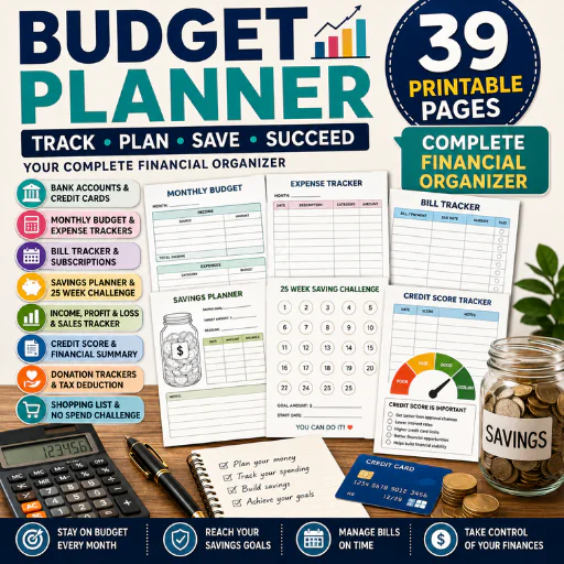 Budget Tracker & Financial Planner – 39 Printable Budget, Savings & Expense Pages PDF