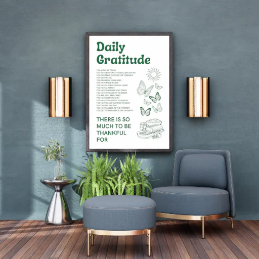 Daily Gratitude Wall Art Printable – Mindset & Positivity Poster (Green Aesthetic Digital Download)