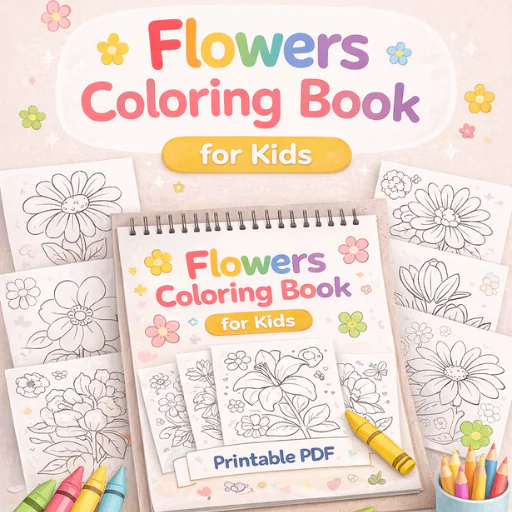 Flowers Coloring Book Printable (47 Pages) – Kids Floral Coloring Pages PDF Activity Pack