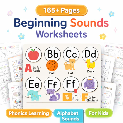 Beginning Sounds Worksheets PDF (165+ Pages) – Phonics & Alphabet Learning for Kids (8 Printable )