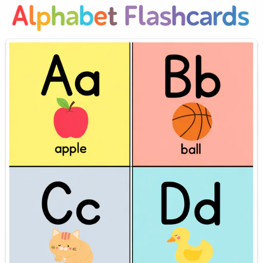 Alphabet Flashcards Printable PDF (13 Pages) – Colorful ABC Learning Cards for Kids & Toddlers