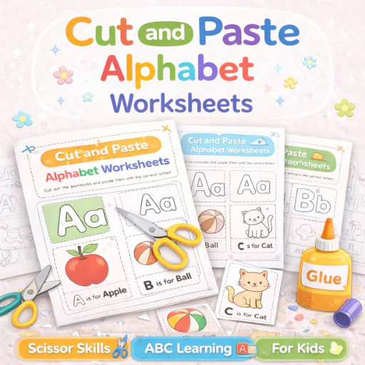 Cut and Paste images Worksheets (80 Printable PDF) – Kids Scissor Skills & ABC Learning Activities